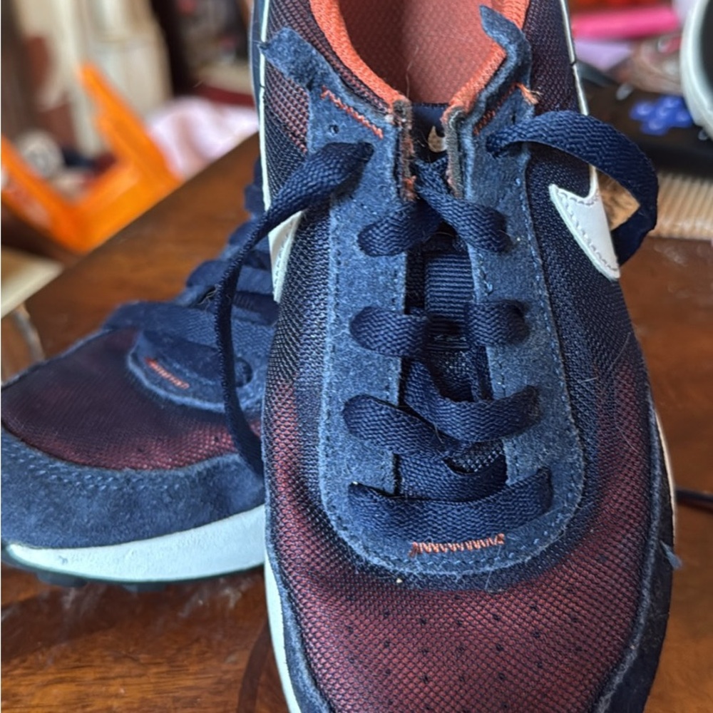 Navy and Orange Athletic Shoes with White Logo - Picture 2 of 2